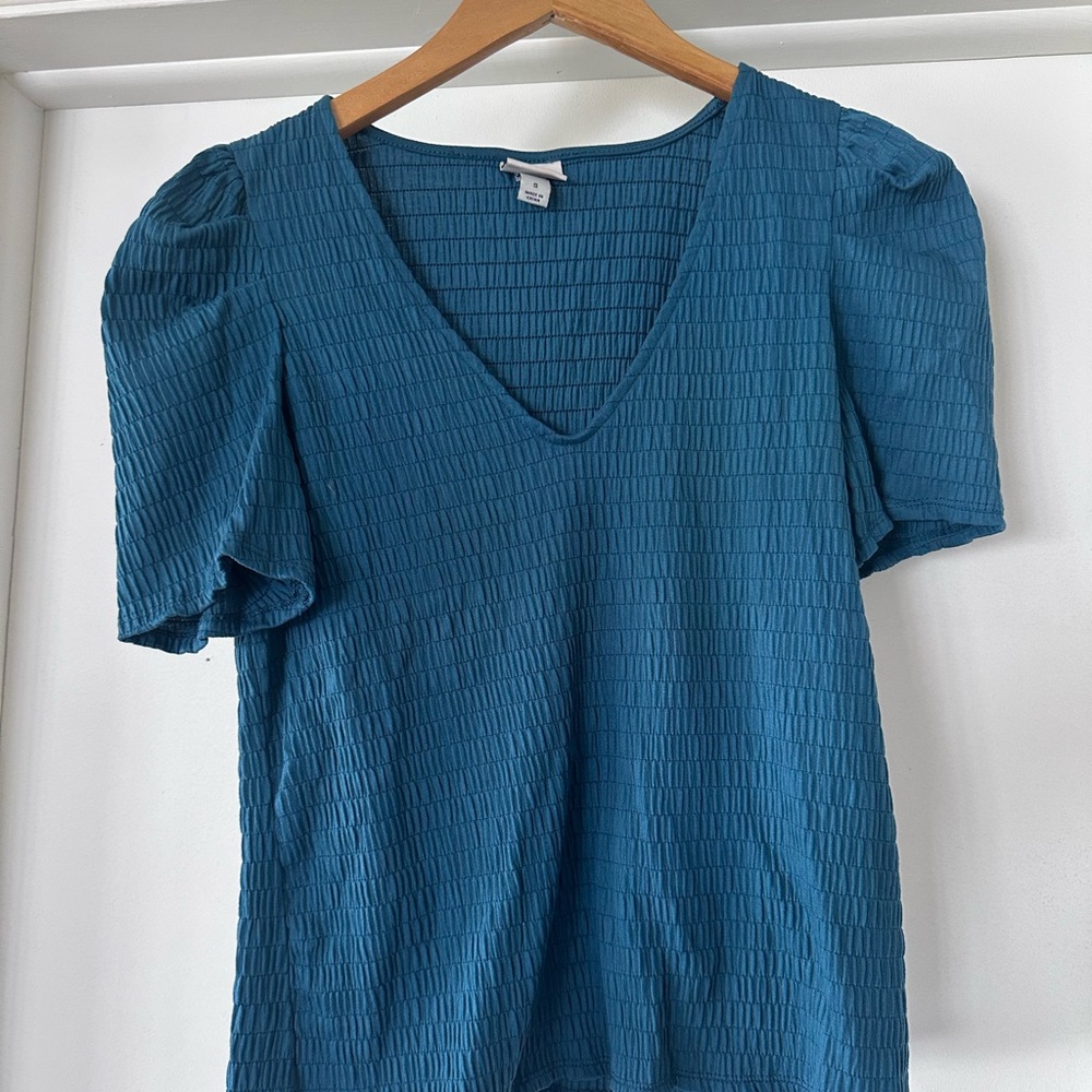 a new day Teal Textured V-Neck Blouse